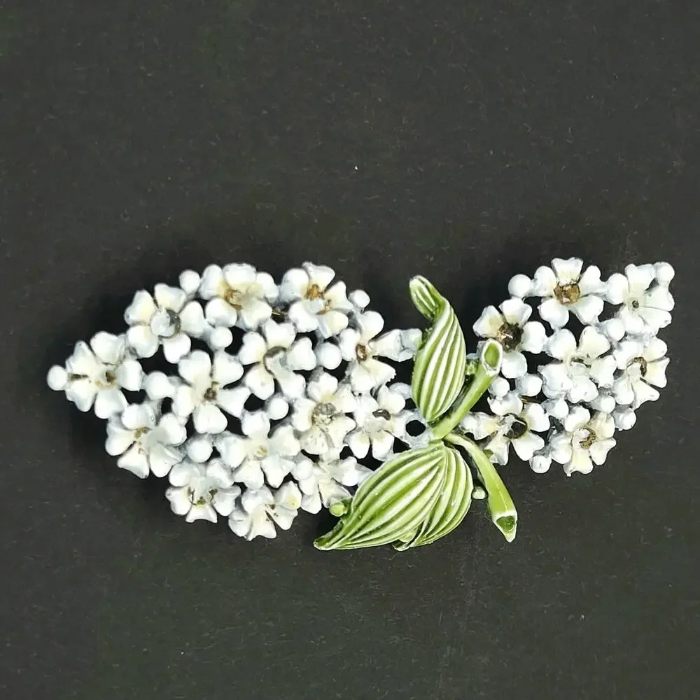 VTG 60s White Enamel Flower Cluster Brooch Pin Costume Jewelry MCM Mod 2.75
